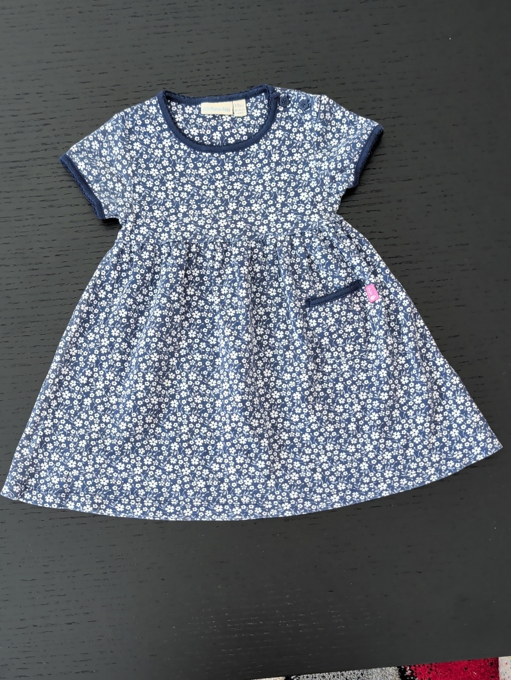Like New JoJo Maman Bebe Navy Blue & White Short Sleeve Dress 2 / 3 Toddler
